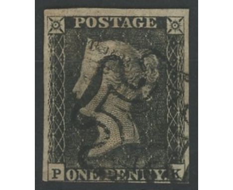 1840 1d black, plate 6, P-K, used with black maltese cross, 3-4 margins, fine.