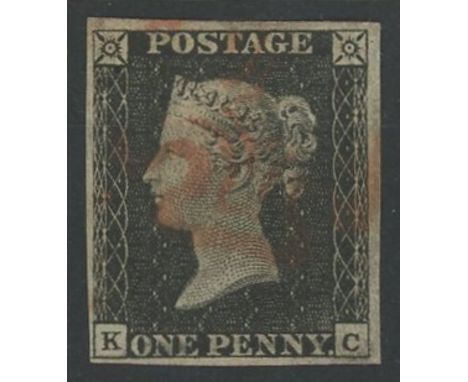 1840 1d black, K-C, F/U with red maltese cross, 4 margins, fine.