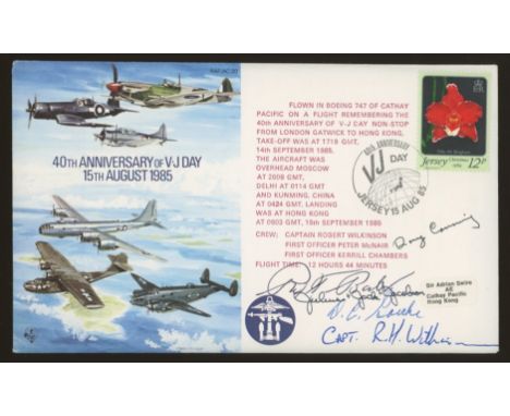 1985 40th Anniversary VJ Day cover signed by 4 pilots who took part in the action against the Japanese. Address label, fine.