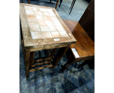 Oak nest of three tile-topped tables together with a Victorian mahogany bidet  