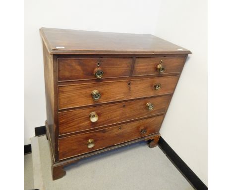 Mahogany chest of two short and three long graduated drawers, with cockbead borders, on shaped bracket feet, 95cm wide 