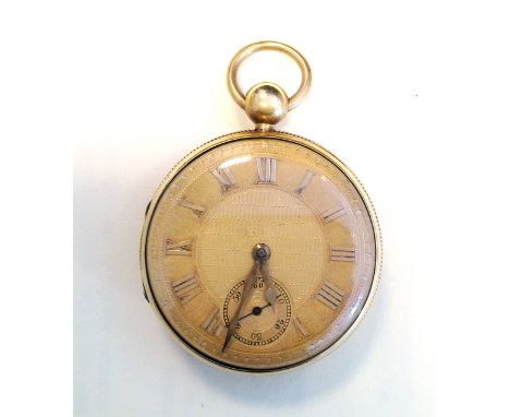 Victorian 18ct gold open-faced pocket watch, case marked for Chester 1888, the gilt engine-turned dial with Roman numerals an