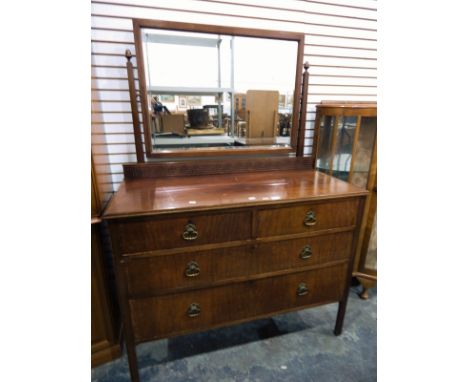 Edwardian dressing chest of two short and two long graduated drawers with mirror back, on square supports, 106cm wide 