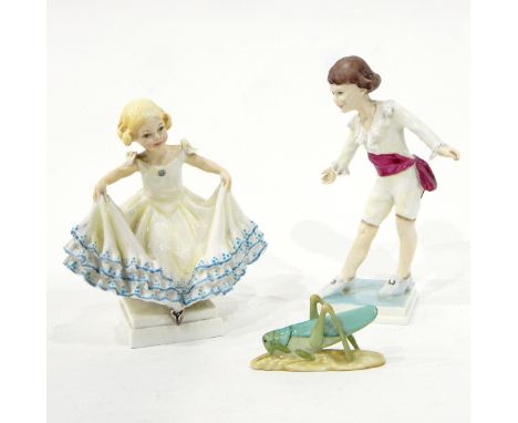 Two Royal Worcester figures from the 'Masquerade' series, both modelled by F G Doughty, one of a young child with a pink sash