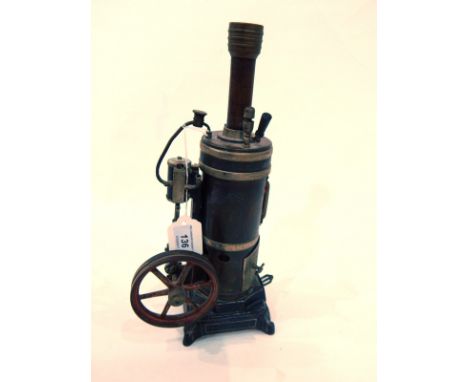 Stationary steam engine, black metal and white, 29cm high 