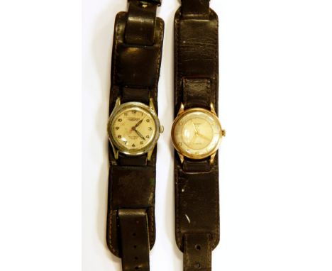 Rotary gentleman's wristwatch with silvered dial, on leather strap together with a Charles Nicolet wristwatch (2) 