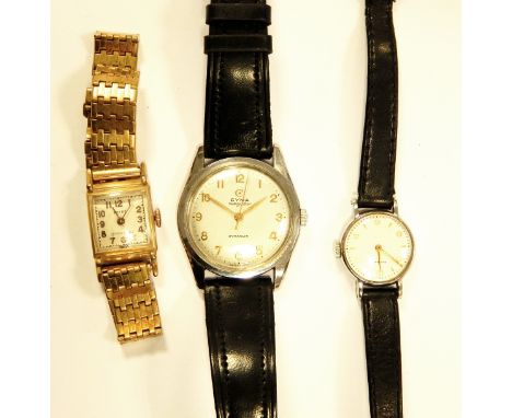 Travelling alarm clock in a leather case, four wristwatches, various and a Stratton lady's compact 