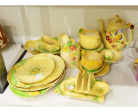 Quantity of Carlton ware tablewares in the 'Australian' design, comprising toast rack, various plates, jugs, bowls, etc. all 