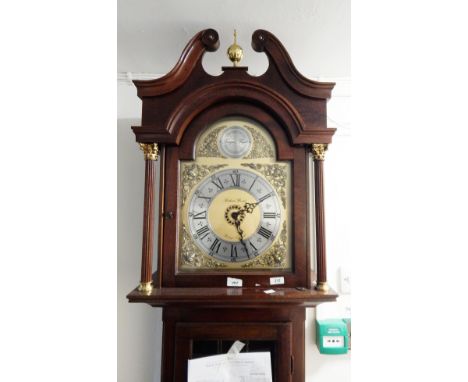 A reproduction mahogany longcase clock, the hood with swan neck pediment, the dial inscribed "Richard Broad, Bodmin, Cornwall