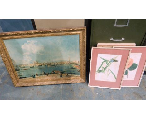 Various four framed flower prints and a print after Cannaletto, Venice (5) 