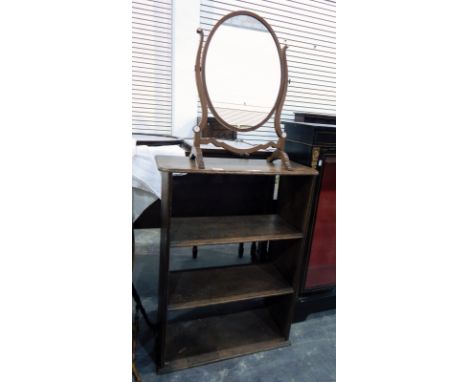 20th century oak open-fronted bookcase together with a mahogany toilet mirror (2) 