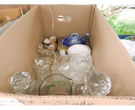 Assorted glassware, ceramics and a ceramic table lamp 
