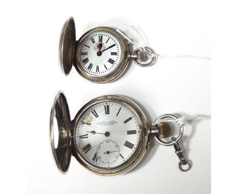 Gent's silver-cased half-hunter pocket watch, the enamelled face inscribed "P Orr & Sons, Madras & Rangoon" (c.1930) (enamel 
