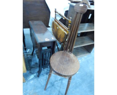 Edwardian stained as mahogany Sutherland table, 53cm wide and a modern spinning chair with circular seat, on bobbin supports 