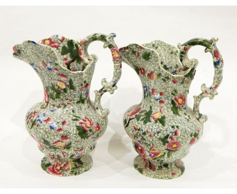 Spode 'New Fayence' dressing table set comprising a pair of ewers and bowls, a soap dish of circular form, two further rectan