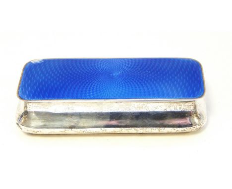 Victorian silver rectangular box with blue enamel hinged cover, 13cm, Chester 1899 