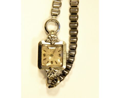 Tissot lady's evening watch with silvered square dial and chain bracelet 