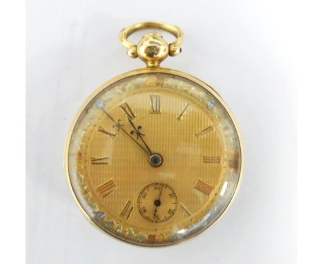 Victorian 18ct gold open-faced pocket watch, the case marked for Chester 1893, the gilt dial with engraved floral border and 