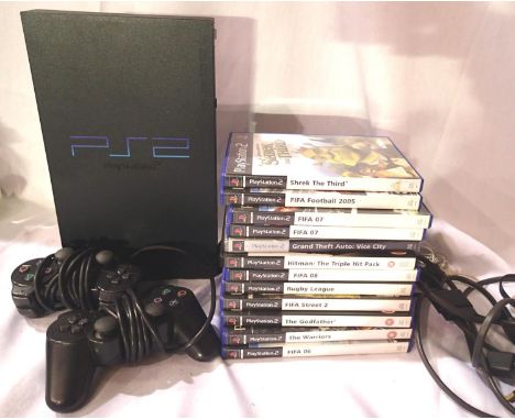 Playstation 2 console, x2 control pads, leads etc, and twelve games. P&amp;P Group 3 (£25+VAT for the first lot and £5+VAT fo