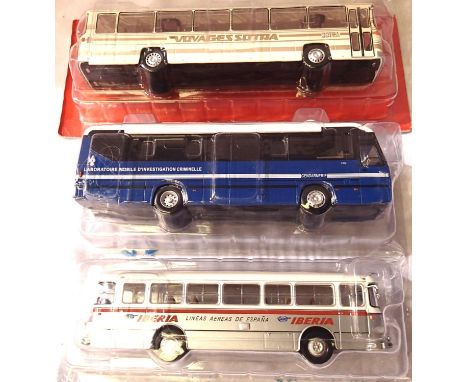 Three Hachette Collection buses and coaches, large scale (largest 28 cm) all new in packets. P&amp;P Group 1 (£14+VAT for the