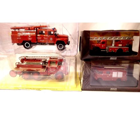 Four Hachette/Atlas editions fire engines, as new in packaging. P&amp;P Group 1 (£14+VAT for the first lot and £1+VAT for sub