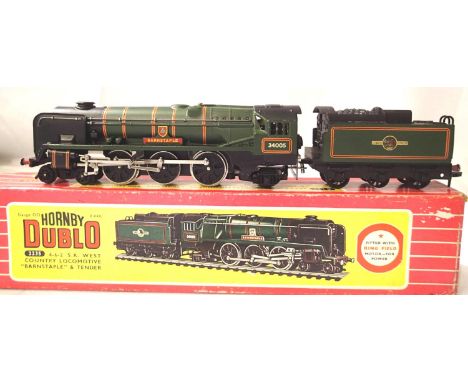 Hornby Dublo 2235 West Country Class, Barnstaple 34005, Green Late Crest, with instructions. Excellent - near mint condition,