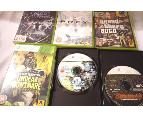 Six mixed Xbox 360 games to include Star Wars: The Force Unleashed, Prey, Grand Theft Auto IV, Red Dead Redemption: Undead Ni