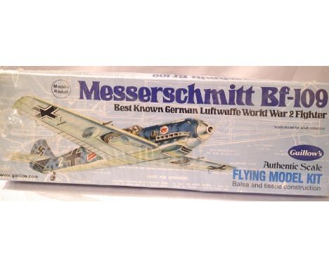 Guillows balsa wood flying model kit of Messerschmitt BF109, 42 cm span, rubber powered. P&amp;P Group 1 (£14+VAT for the fir