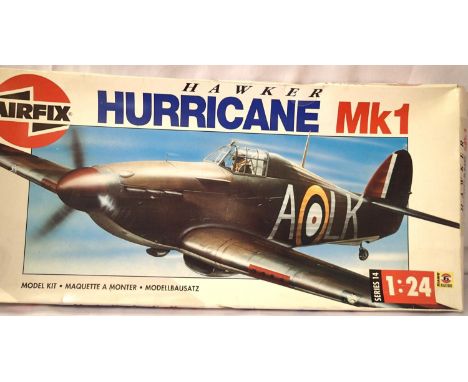 Airfix 1/24 scale kit, Hawker Hurricane, appears complete, decals, instructions etc, contents unchecked (engine has been part