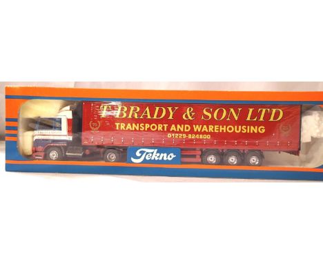 Tekno Big Truck 1:50 scale Scania and curtainside trailer, T Brady &amp; Son. Excellent condition, box with storage wear. P&a