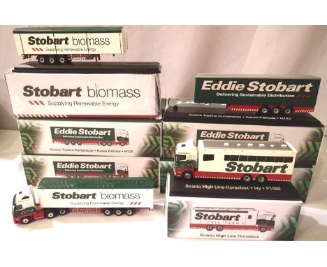 Atlas Editions Eddie Stobart collection, Scania High Line horse box, Emma Jade tractor unit, two Biomass trailers and eight c
