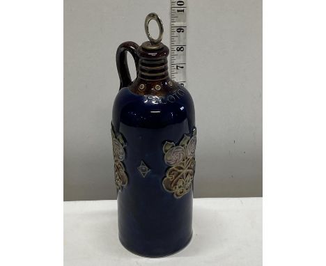 A antique Doulton Lambeth blue glazed ceramic whiskey decanter 