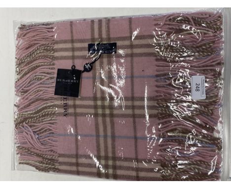 A new with tags Burberry 100% lambs wool pink long scarf with double tassels 150 x 37cm 