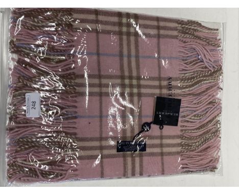 A new with tags Burberry 100% lambs wool pink long scarf with double tassels 150 x 37cm 