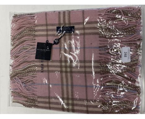 A new with tags Burberry 100% lambs wool pink long scarf with double tassels 150 x 37cm 