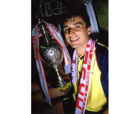 Football, a collection from the match Liverpool vs. Arsenal 1989, including a 12x8 signed Alan Smith photograph as he celebra