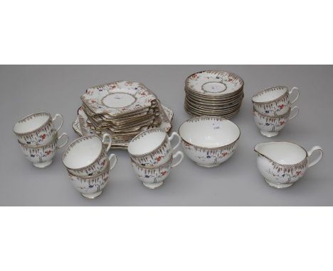 A circa 1930's Grafton China tea service, comprising of eight teacups, twelve saucers, twelve tea plates, two cake plates, cr