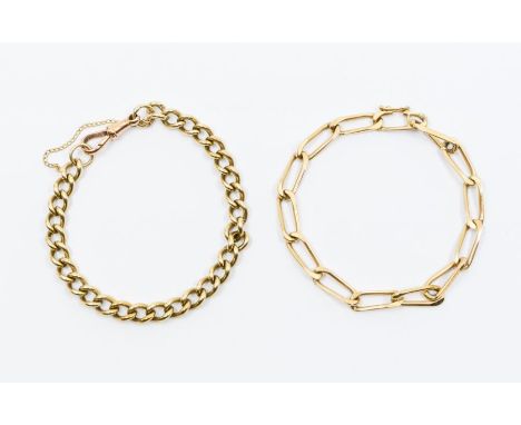 Two 9ct gold bracelets, including a flat link curb bracelet with rose gold clasp, unmarked assessed as 9ct gold, along with a