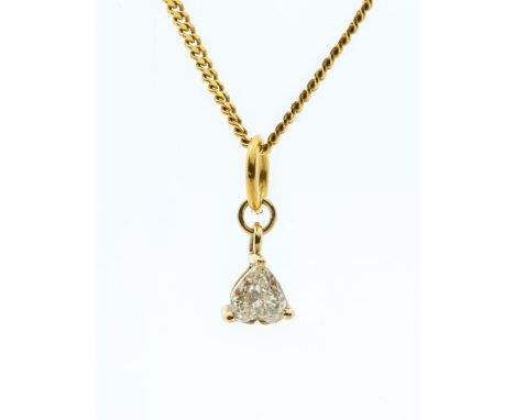 A diamond solitaire 9ct gold pendant, comprising a heart shaped diamond approx. 0.25ct, claw set in 9ct gold, on a fine link 