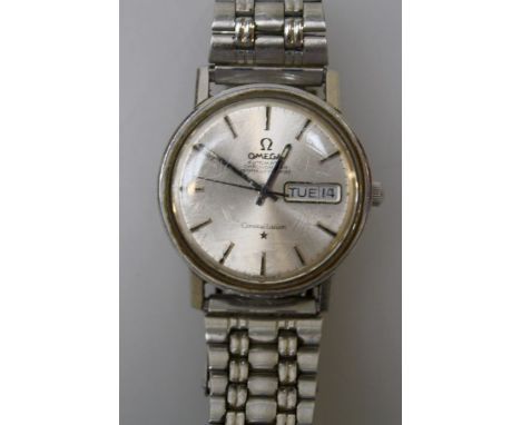 A gentlemans stainless steel Omega Constellation wristwatch, automatic chronometer. Movement numbered 30803496. Silvered 3cm 