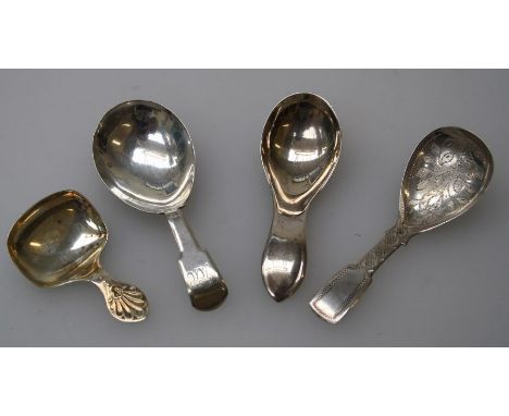 A George III silver fiddle pattern caddy spoon, monogrammed London 1815, a William IV silver fiddle pattern caddy spoon , Bir