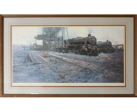 David Shepherd, limited edition print 'Black Five Country' No 614/850, 47cm x 93cm, framed.
