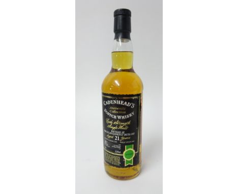 A bottle of Cadenhead's Scotch Whisky, aged 21 years, distilled 1989, bottled 2010.