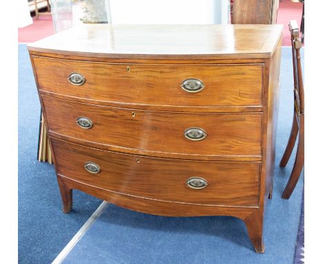 A 19th century mahogany bow fronted chest fitted with three long drawers on bracket feet, width 103cm.