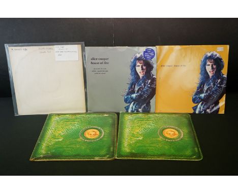 Vinyl - Alice Cooper 3 LP's and 2 12" singles to include House Of Fire (Alice L4) with poster and sticker to sleeve, also non