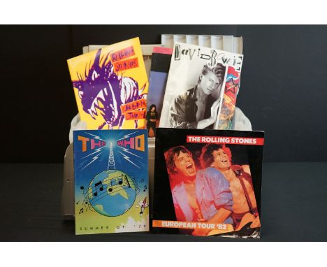 Memorabilia - Collection of tour programmes, music related books and magazines, badges etc.  Programmes include Bob Dylan (wi