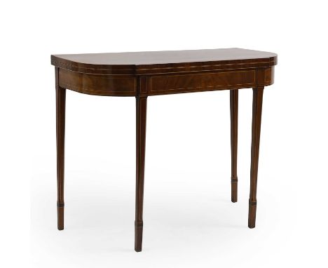 A George IV mahogany card table with boxwood stringing,92cm wide45cm deep73cm high