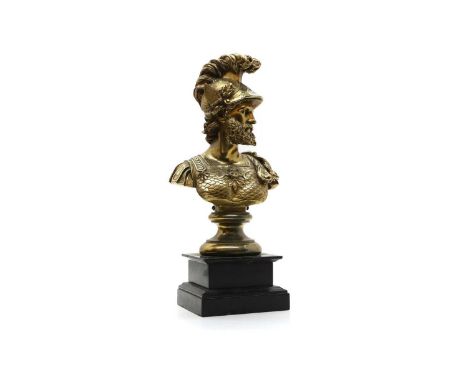 After Paul Stotz  a gilt bronze bust of Mars, wearing a helmet and armour, and inscribed 'Mars' and cast mark to the reverse,