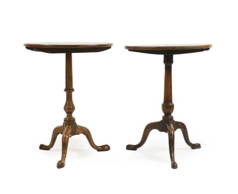 Two George III tripod tables comprising a fruitwood and mahogany example, with tilt tops,56cm diameter and 56.5cm diameterCon