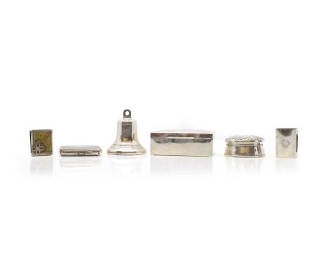 A group of silver items comprising a bell form inkwell, by Turner &amp; Simpson, Birmingham 1933, 9.8cm high, a cigarette cas